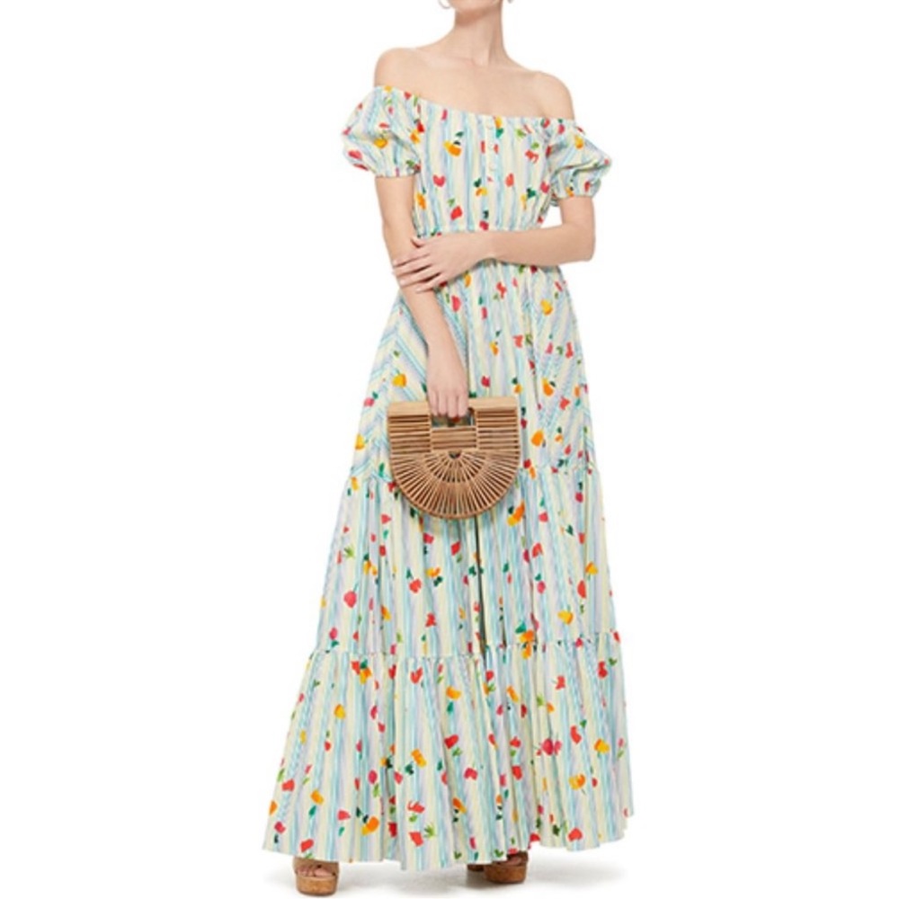 Caroline constas volume pleasured Bardot tired maxi dress USA xs fit small